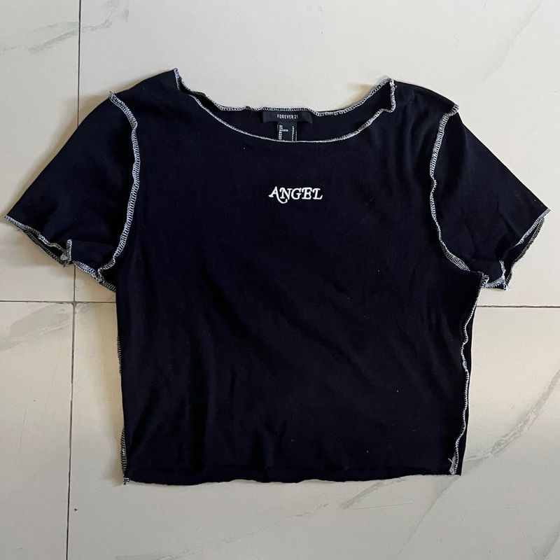 Black Angel Graphic Crop Top