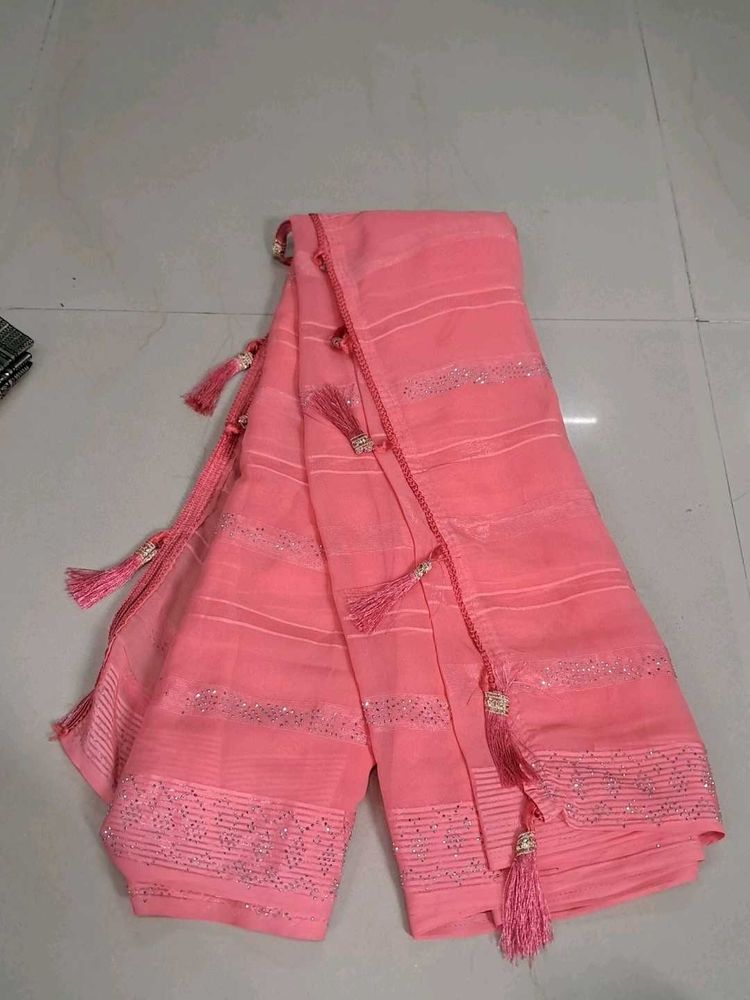 Elegant Pink Saree with Tassels