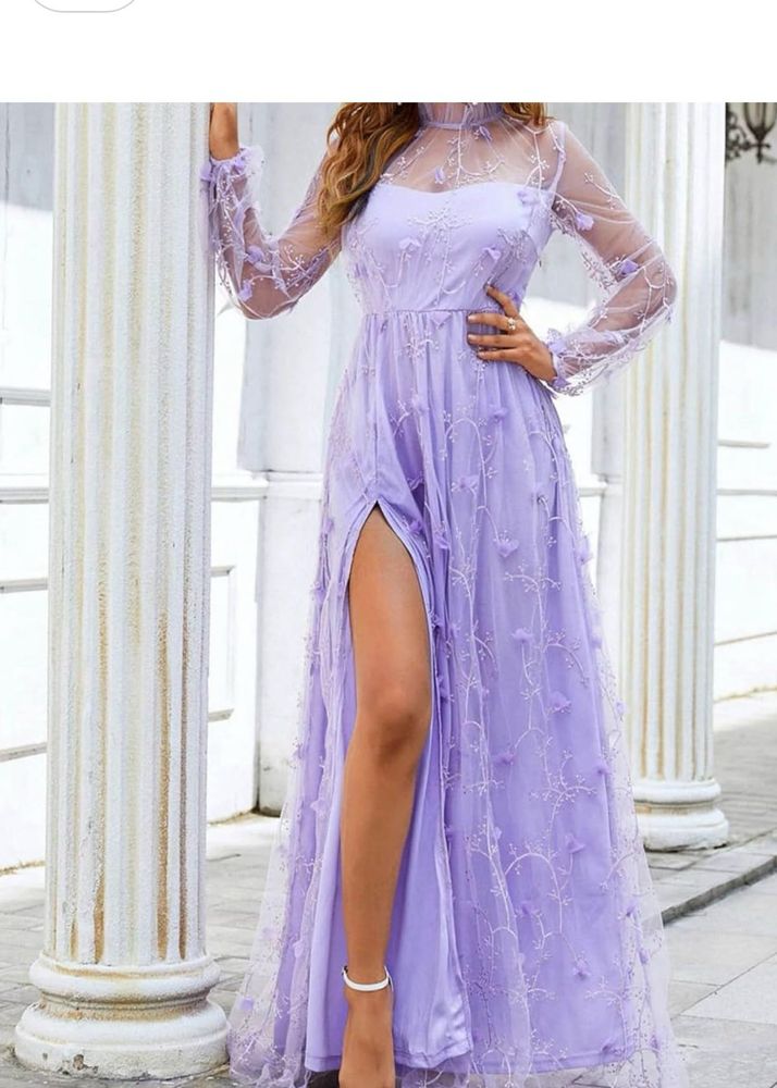 Urbanic savana Elegant Lilac Embroidered Maxi Dres
