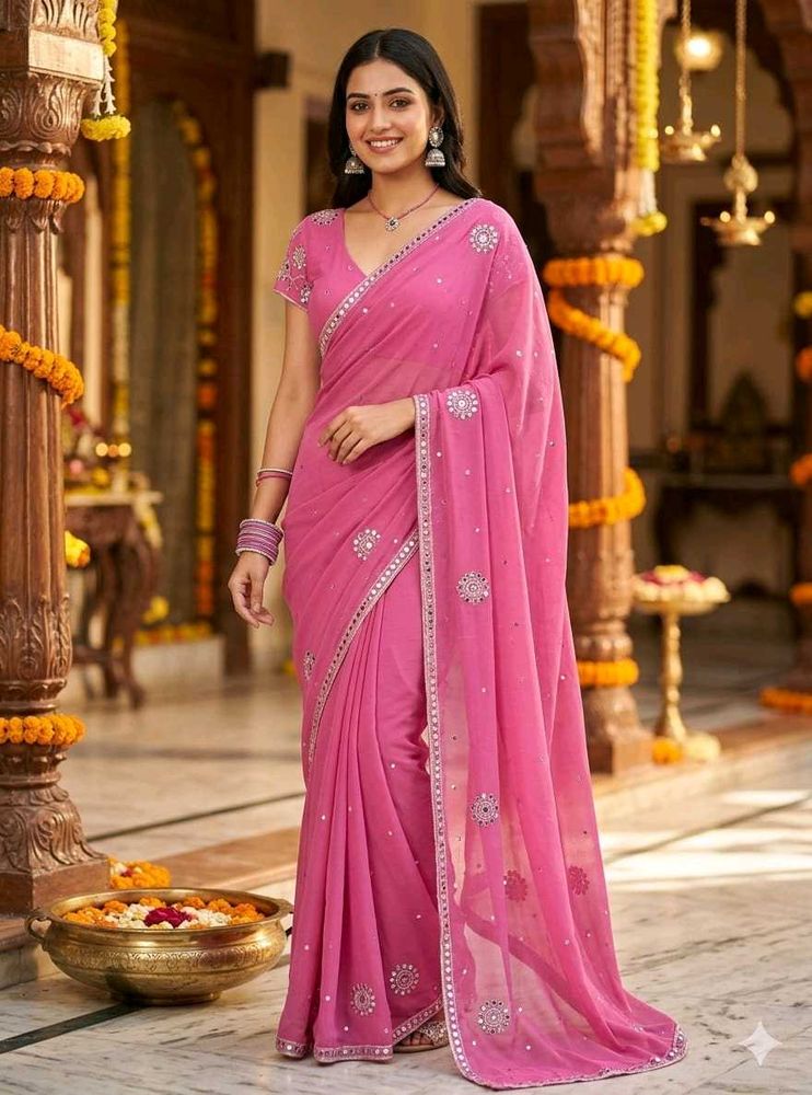 Stunning Pink Embroidered Saree