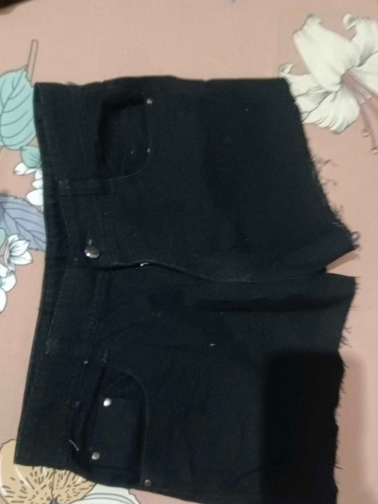 Black Denim Cut-Off Shorts