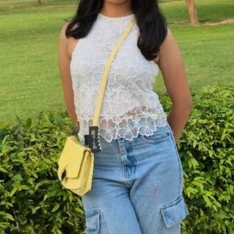 White High Neck Lace Floral Sleevless Top
