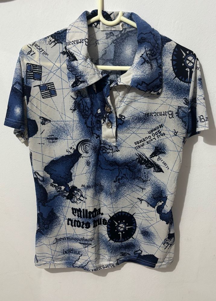 Unisex Nautical Map Print Polo Shirt