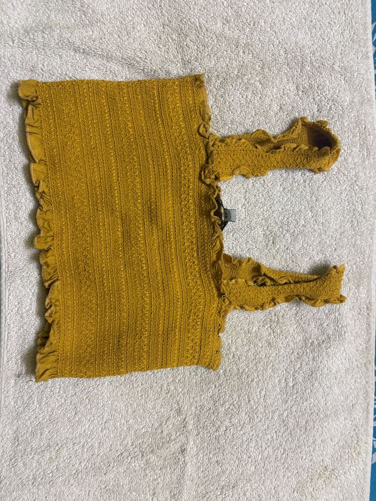 Mustard Yellow Cropped Top with Ruffles
