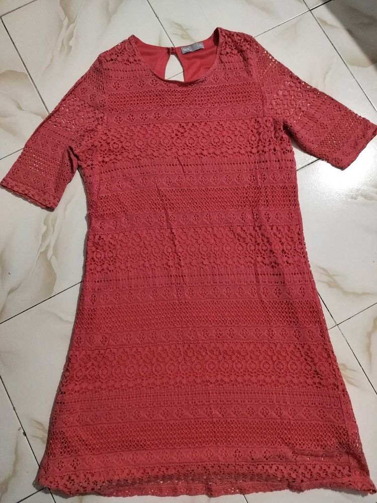 Coral Lace Sheath Dress