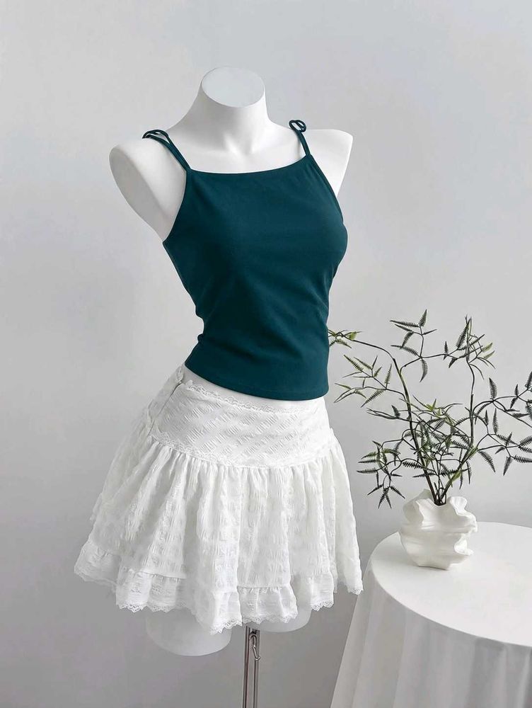 Cute Teal Spaghetti Strap Crop Top