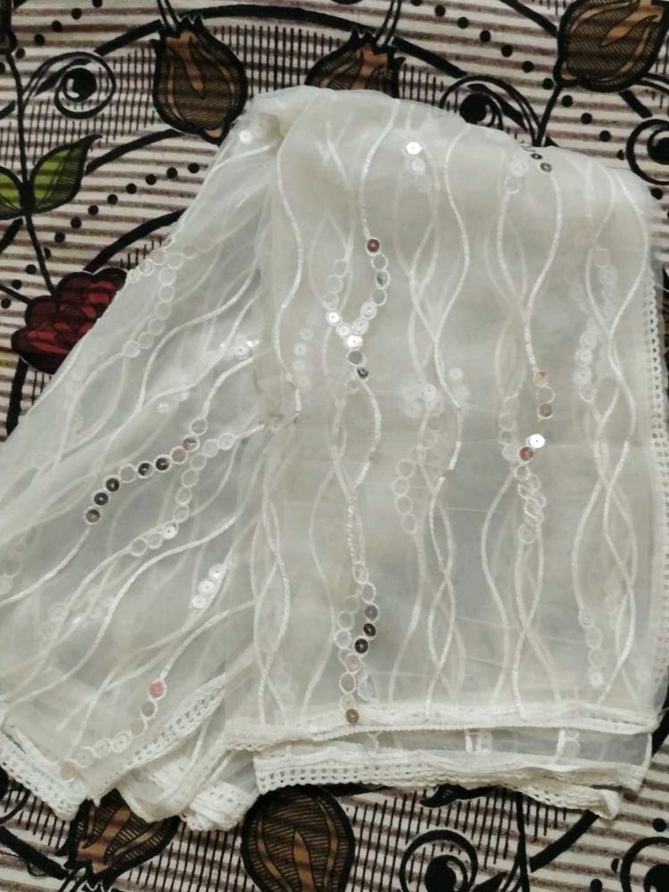 Elegant White Sequined Dupatta