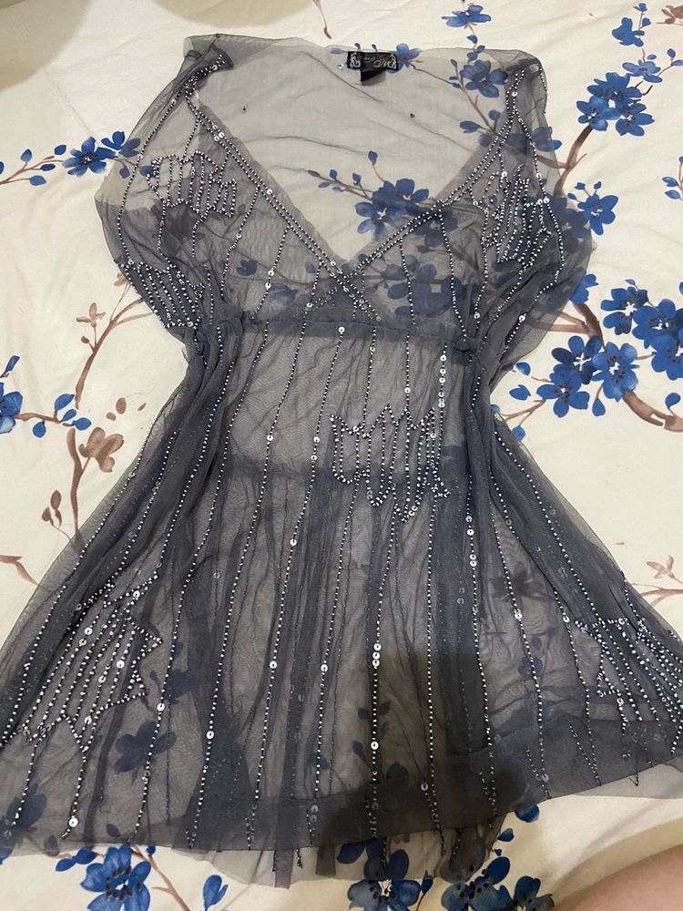 y2k beaded sheer dress
