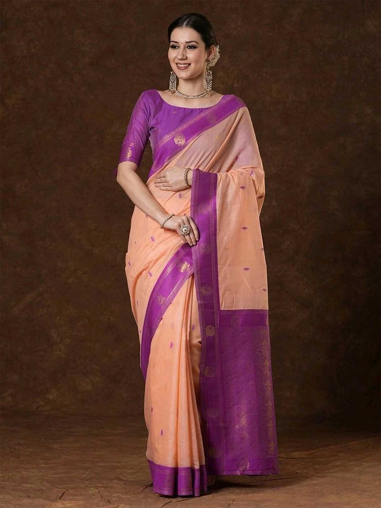 Elegant Peach &amp; Purple Silk Saree