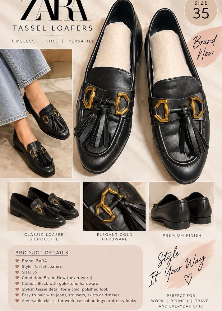 ZARA Stylish Black Loafers with Tassel Detail