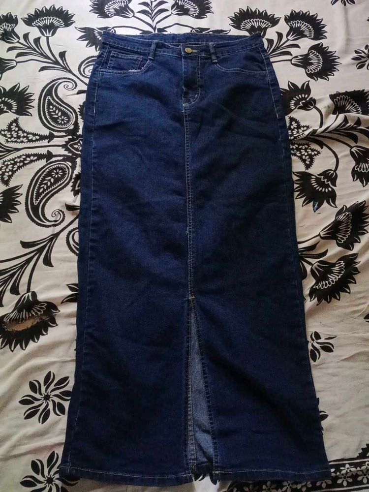 Maxi Denim Skirt with Slit
