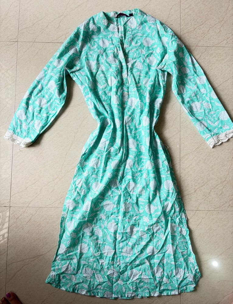green floral cotton kurta