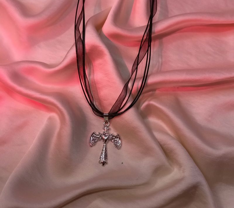 🌷⛓️🩸Lana Del Rey Coded Winged Cross Necklace