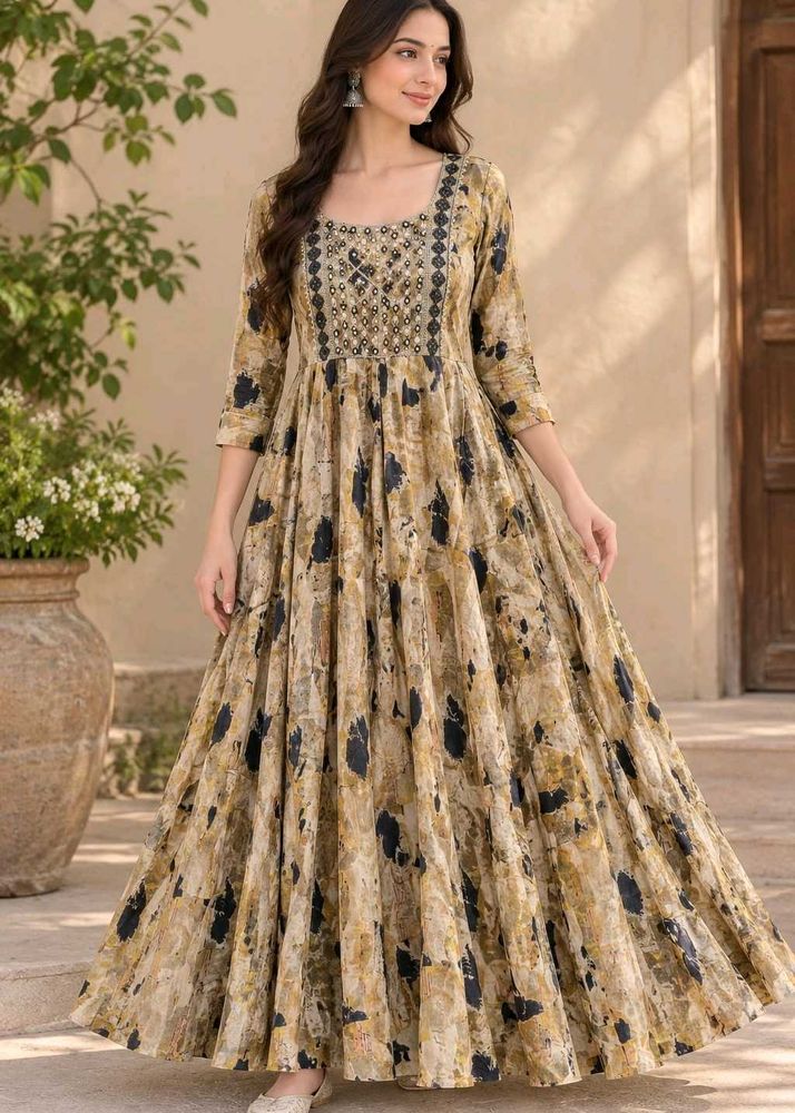 Elegant Printed Anarkali maxi dress