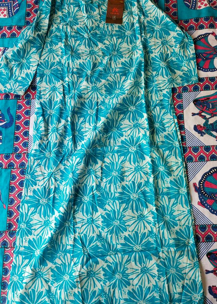 Turquoise Floral Print Kurta