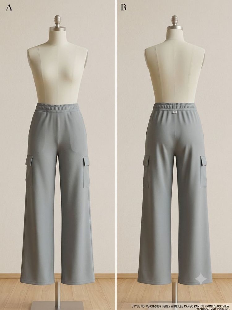 Women's Grey Wide-Leg Cargo Pants