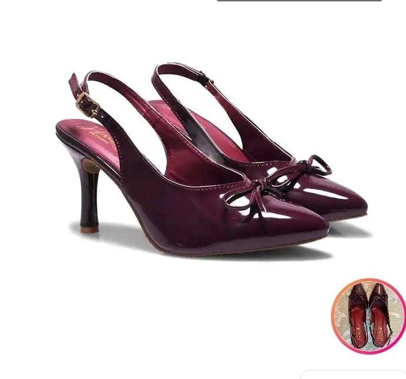 Burgundy Slingback Heels with Bow Detail