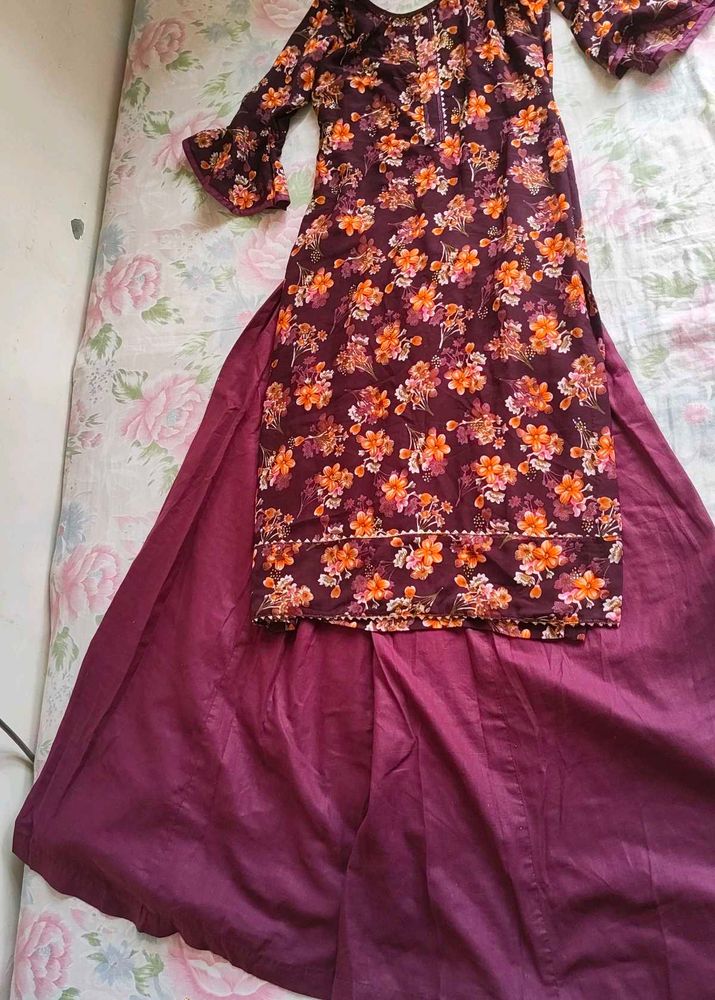 Floral Print Kurta &amp; Skirt Plazzo Set