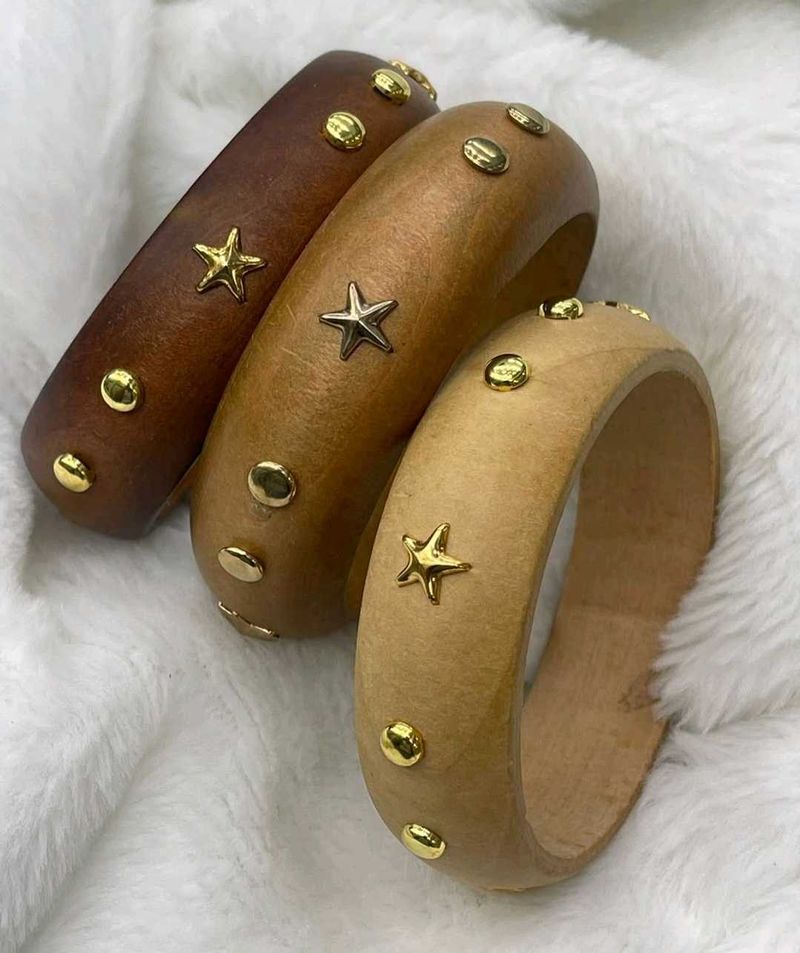 Trendy Wooden Bangles with Star Embellishments
