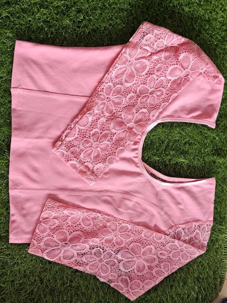 Beautiful Pink Lycra Blouse For Women
