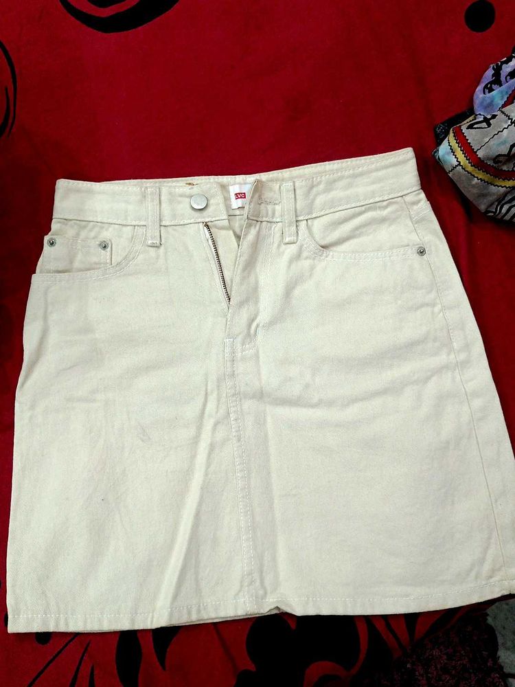 Levi's Cream Denim Mini Skirt