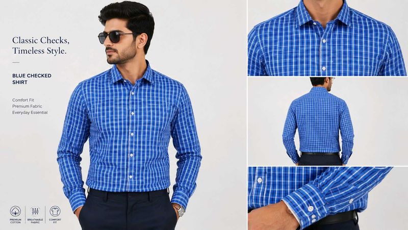 Men's Blue Checked Classic Fit Shirt