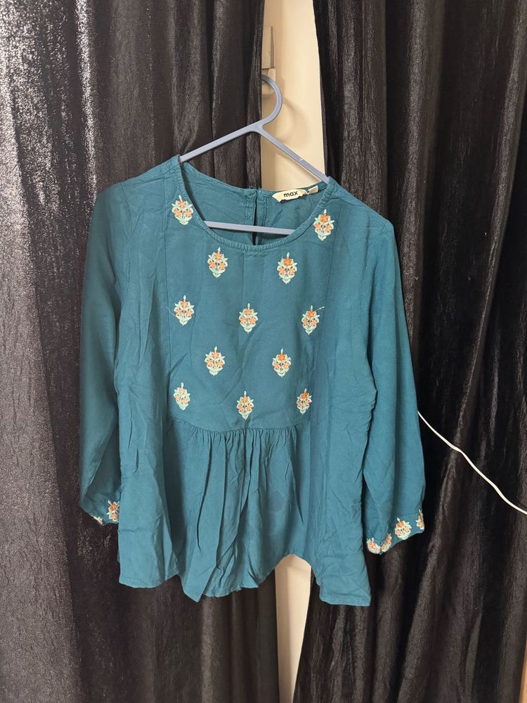 Embroidered Teal Kurta Top