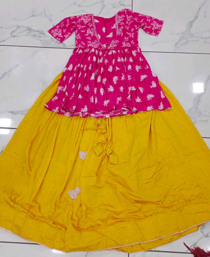 Vibrant Pink &amp; Yellow Floral Lehenga Choli