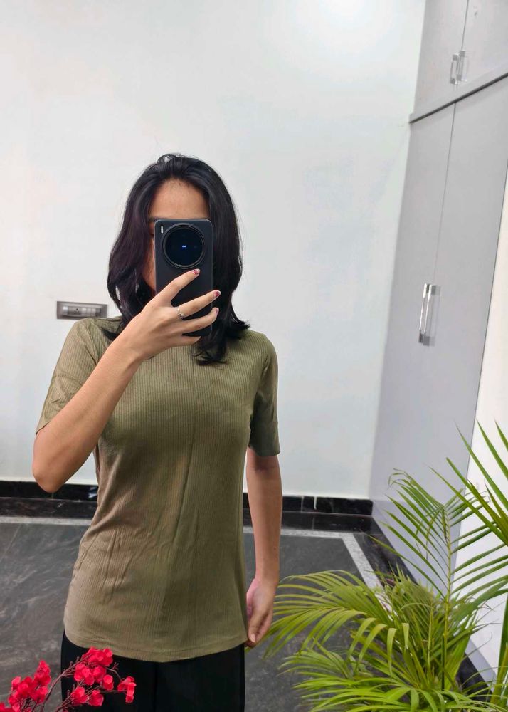 Olive Green Ribbed Top