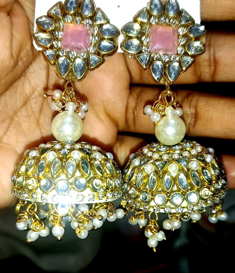 Handmade Kundan Jhumka Earrings