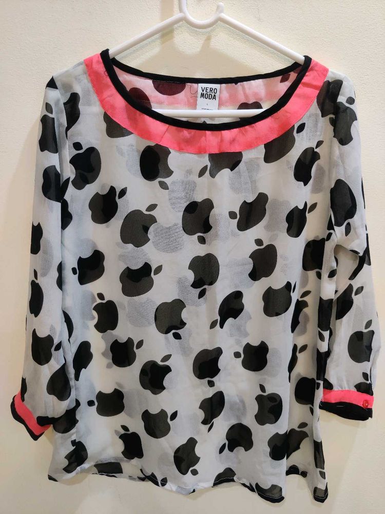 Vero Moda Apple Print Sheer Top