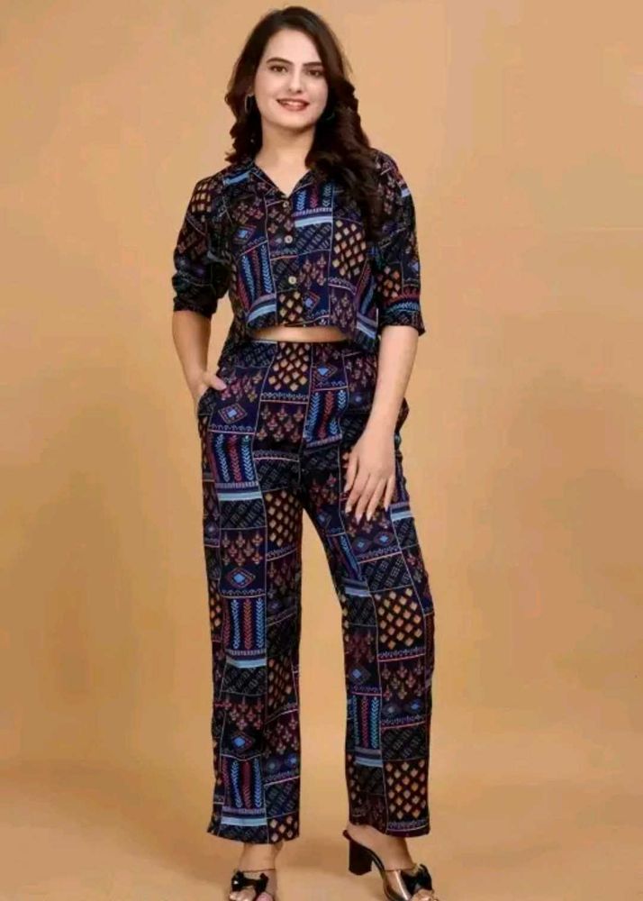 Boho Print Crop Top &amp; Wide Leg Pants Set