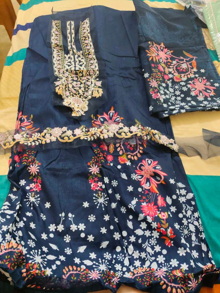 Navy Floral Embroidered Shalwar Kameez