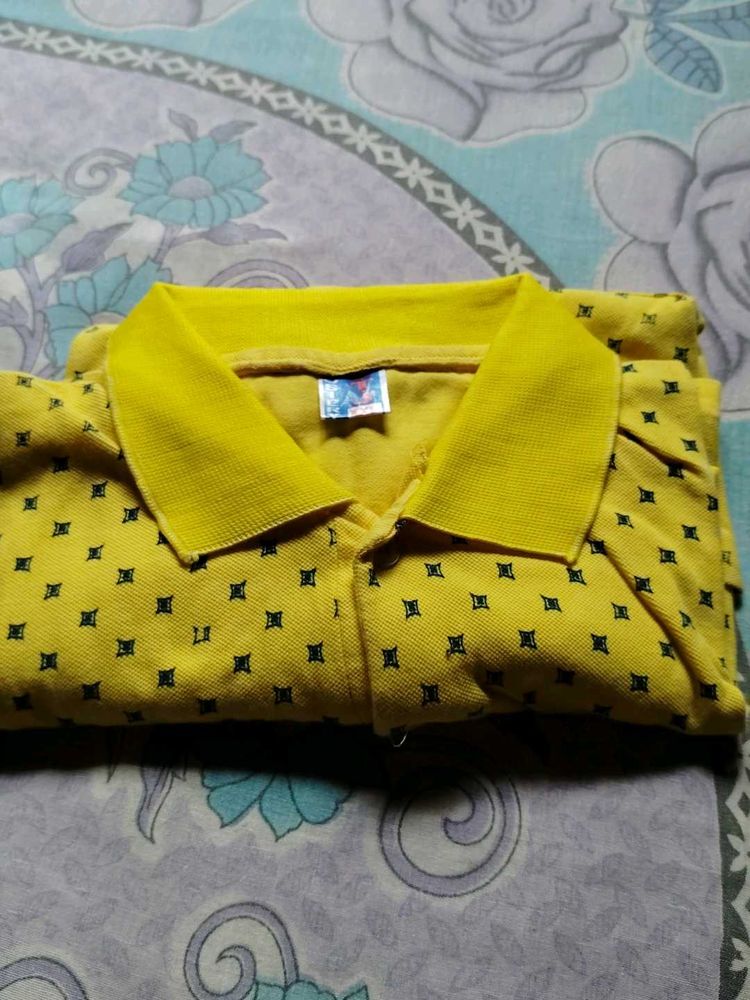 Yellow Polo T-Shirt with Black Print
