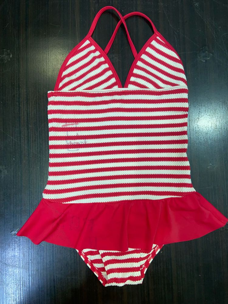 Red &amp; White Striped Bikini for kids