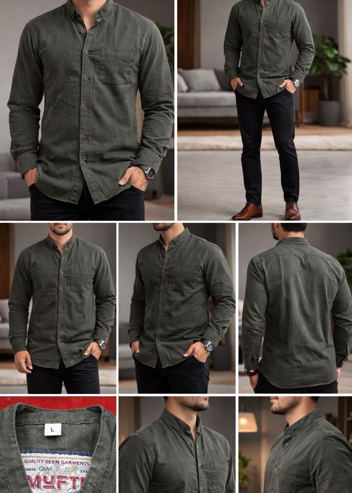Mufti Branded Olive Green Corduroy Shirt