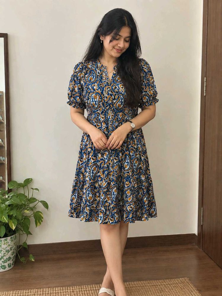Boho Paisley Print Puff Sleeve Dress
