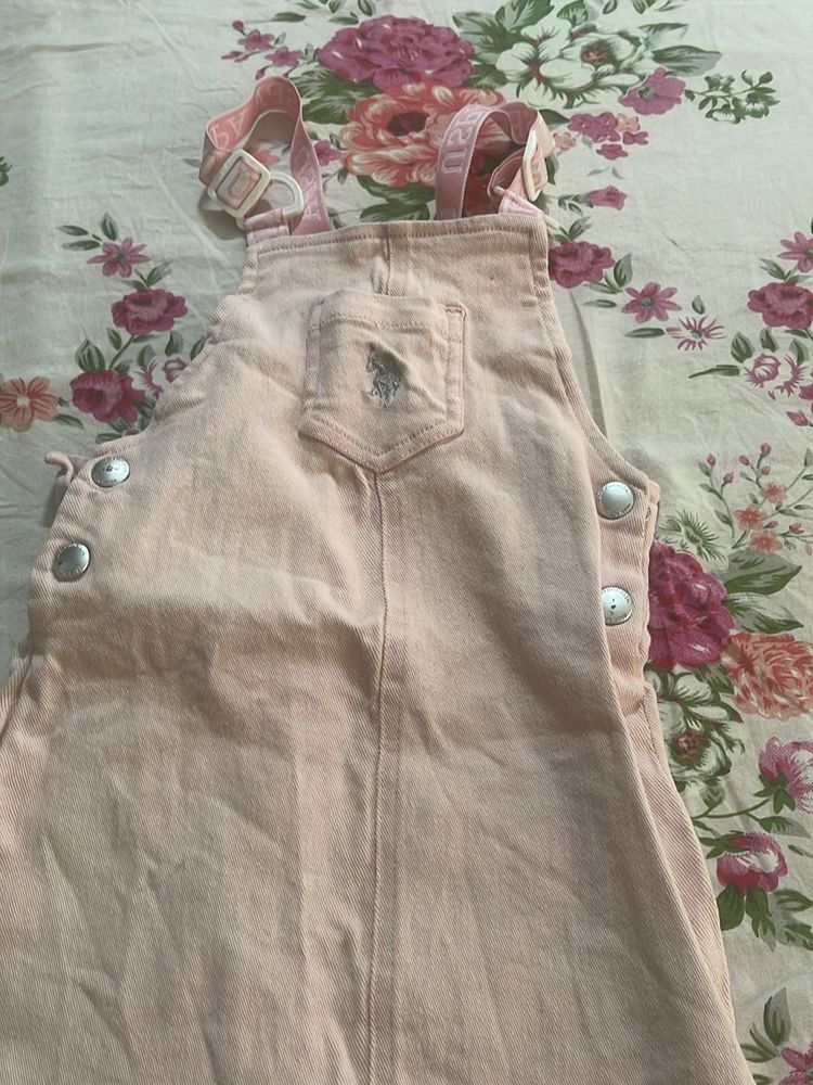 Baby Girls Pink Denim Pinafore Dress