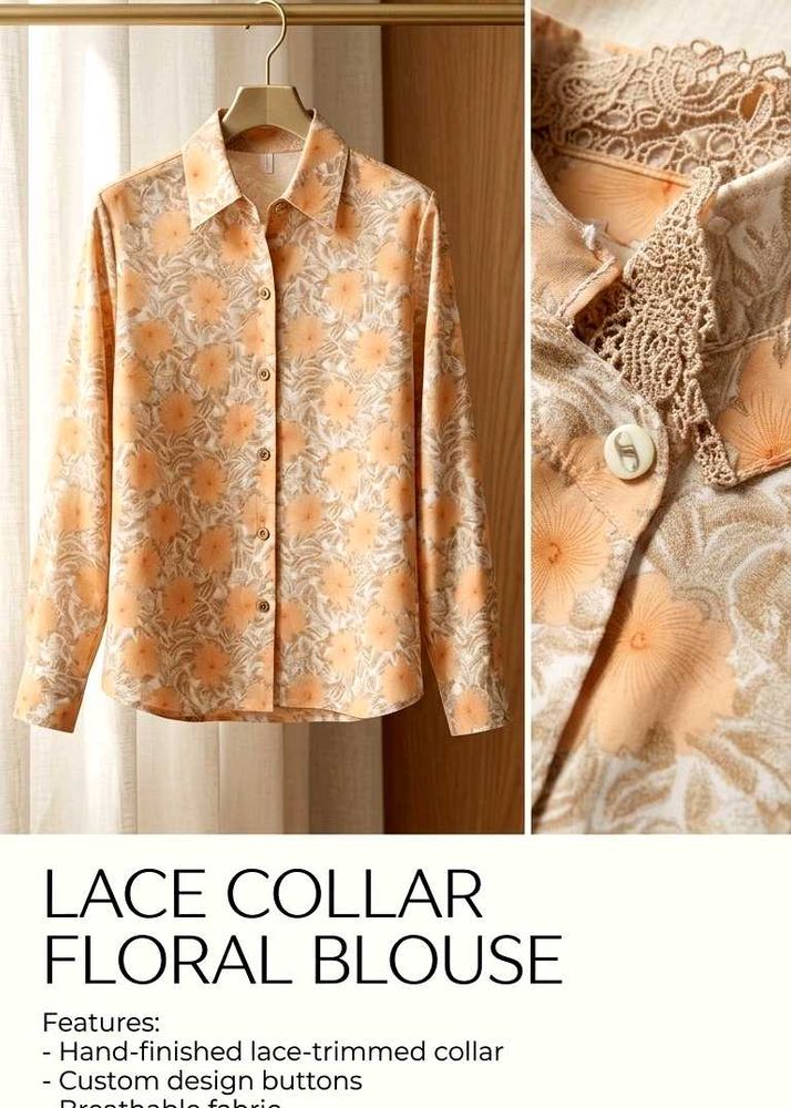 Elegant Lace Collar Floral Shirt
