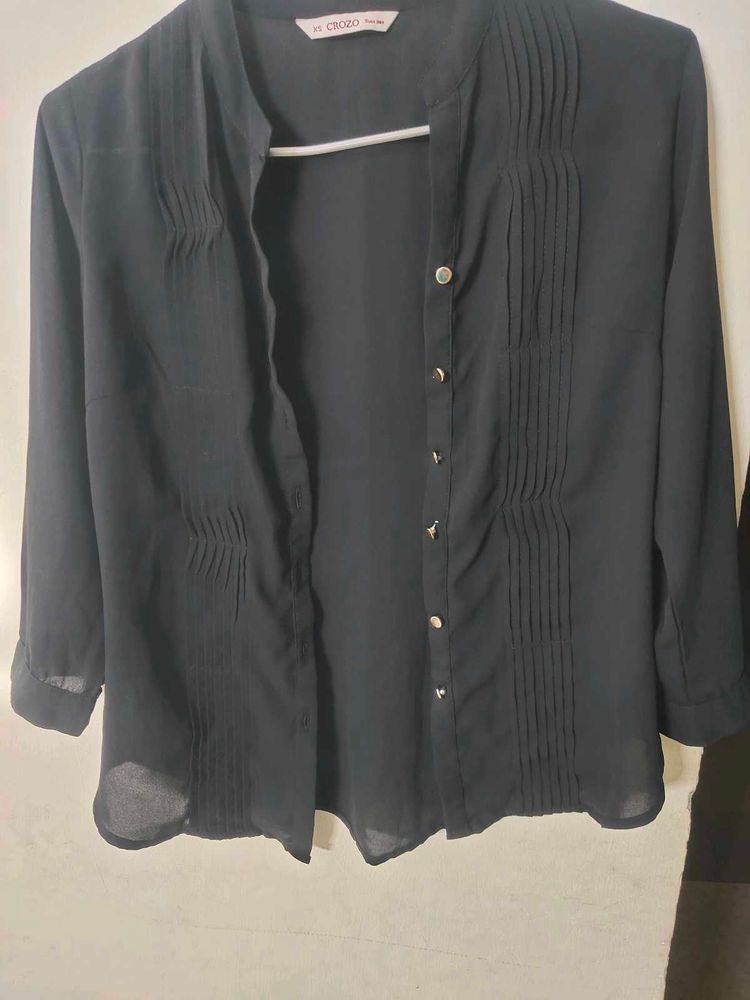 Elegant Black Sheer Pleated Top