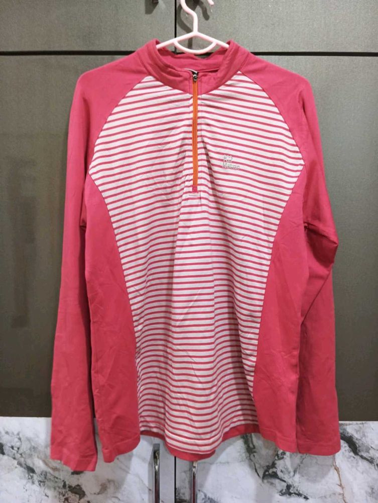 Pink &amp; White Striped Quarter Zip Pullover