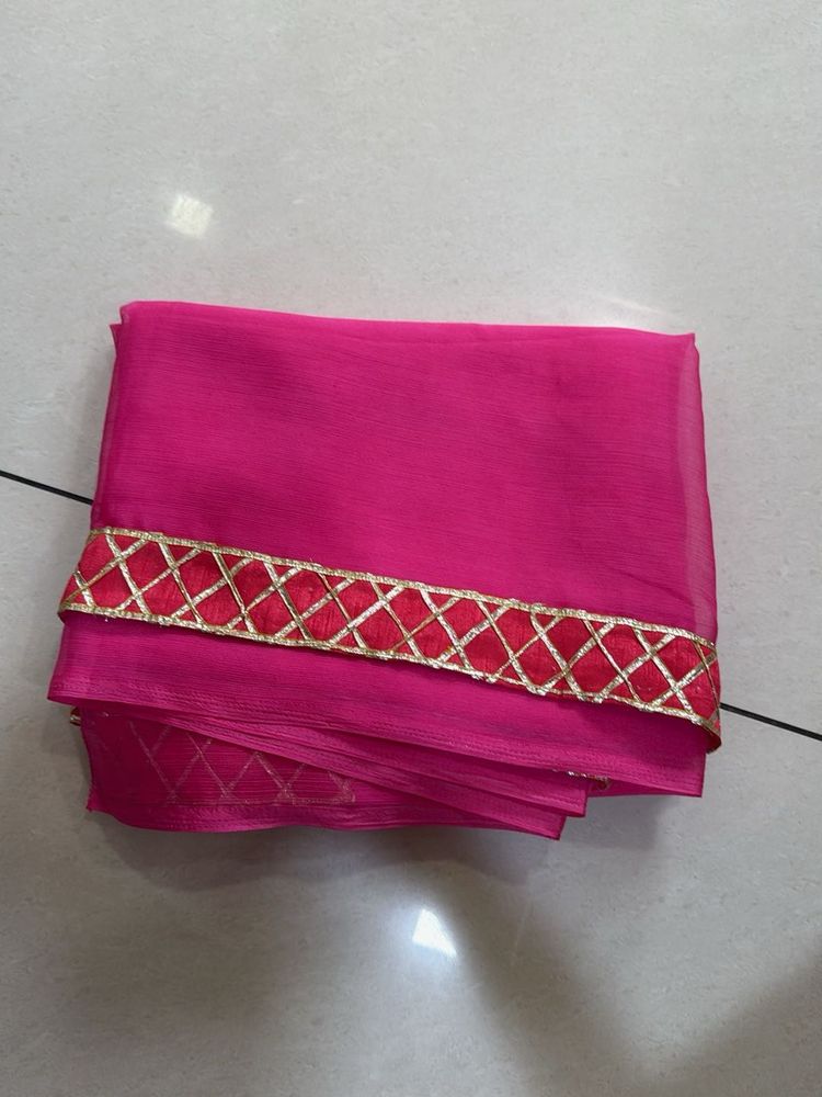 Vibrant Pink Saree with Gold Border