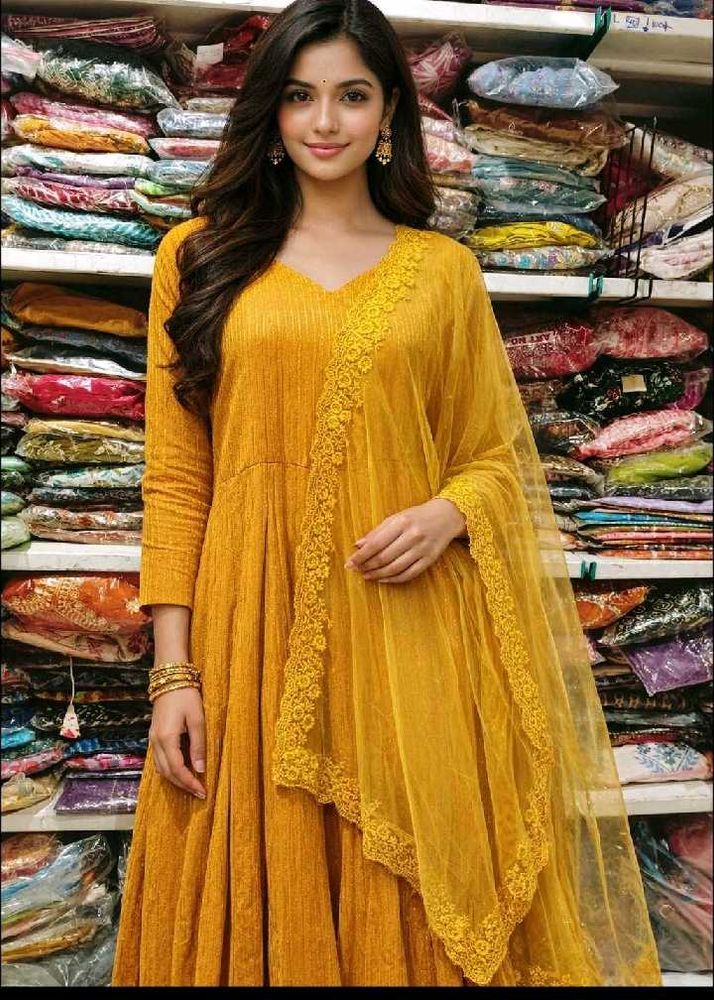 mustard yellow gown with dupatta