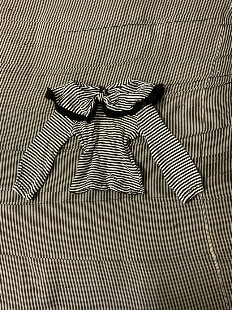 Striped Top with Bow Collar