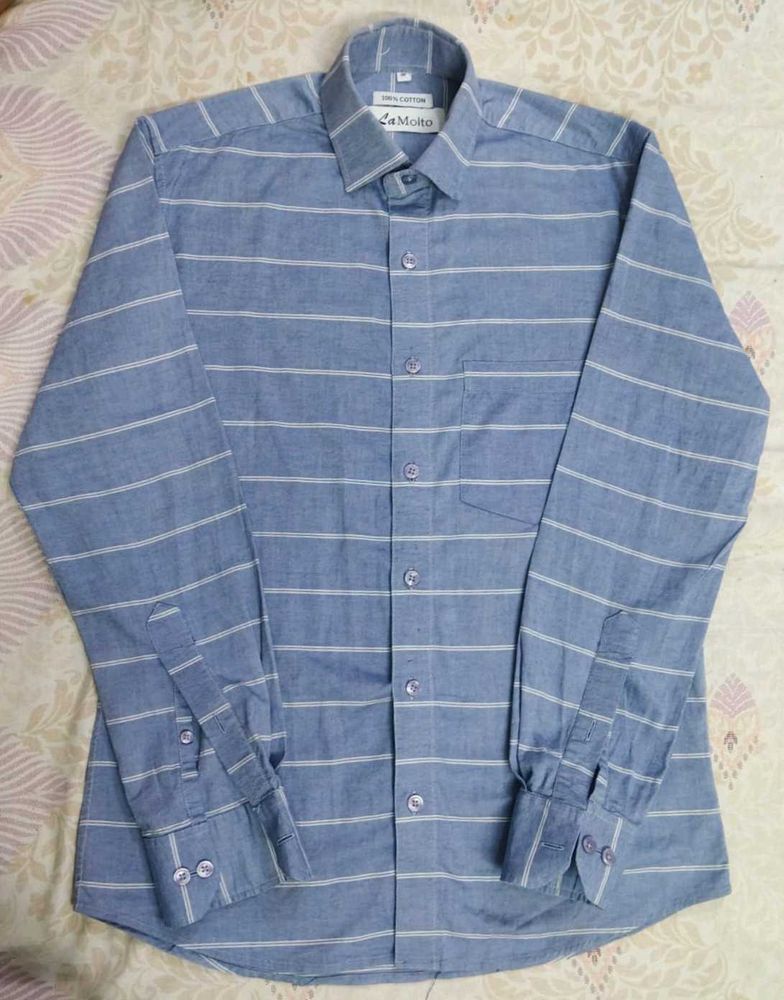 Men's Blue Striped Cotton Shirt
