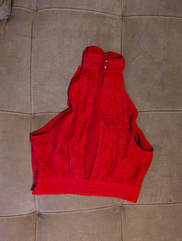 pink halter neck high line top