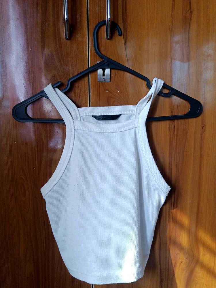 Basic White Ribbed Crop Top