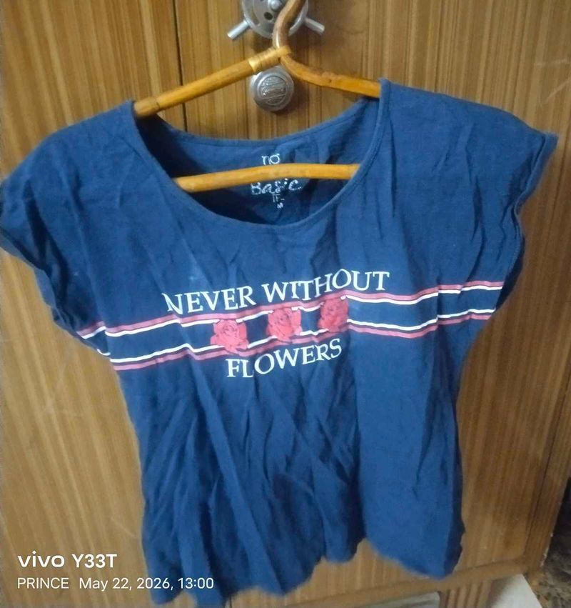 Blue 'Never Without Flowers' T-Shirt