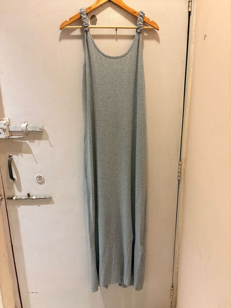 Scrunchie Strap Gray Maxi Dress