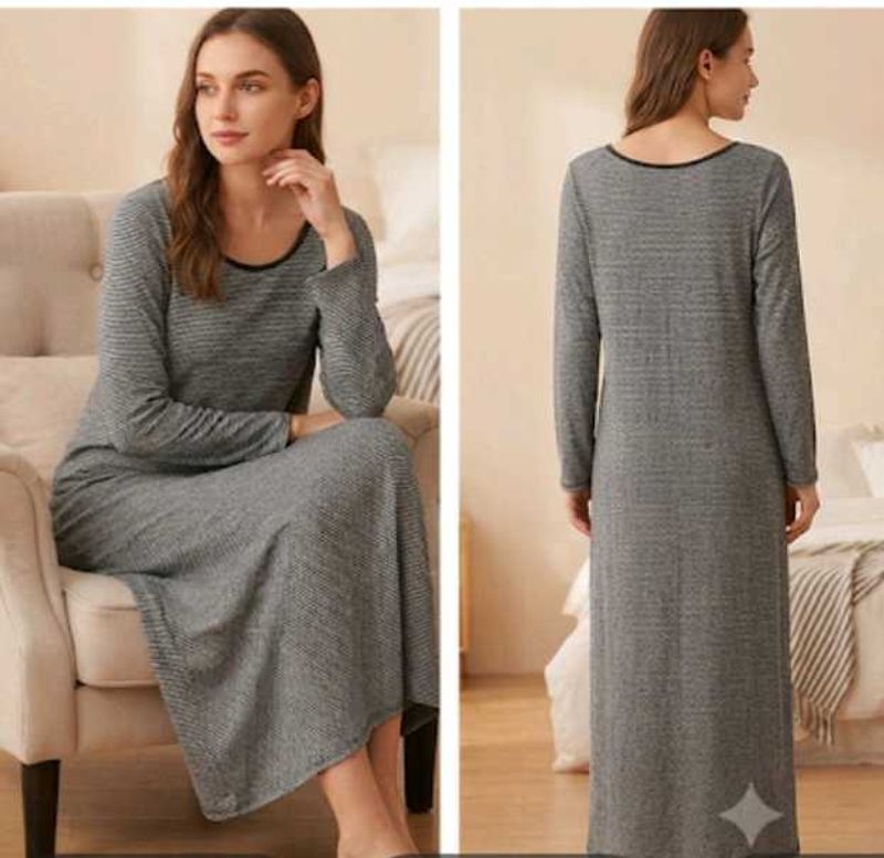 Cozy Striped Long Nightgown